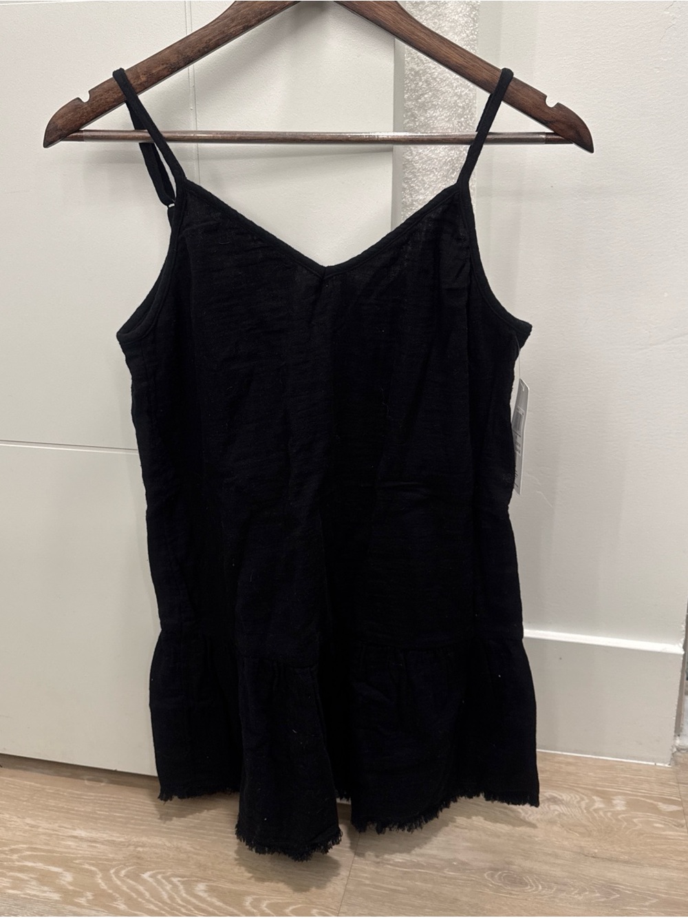 Hurley Black Spaghetti Strap Ruffle-Hem Mini Dress